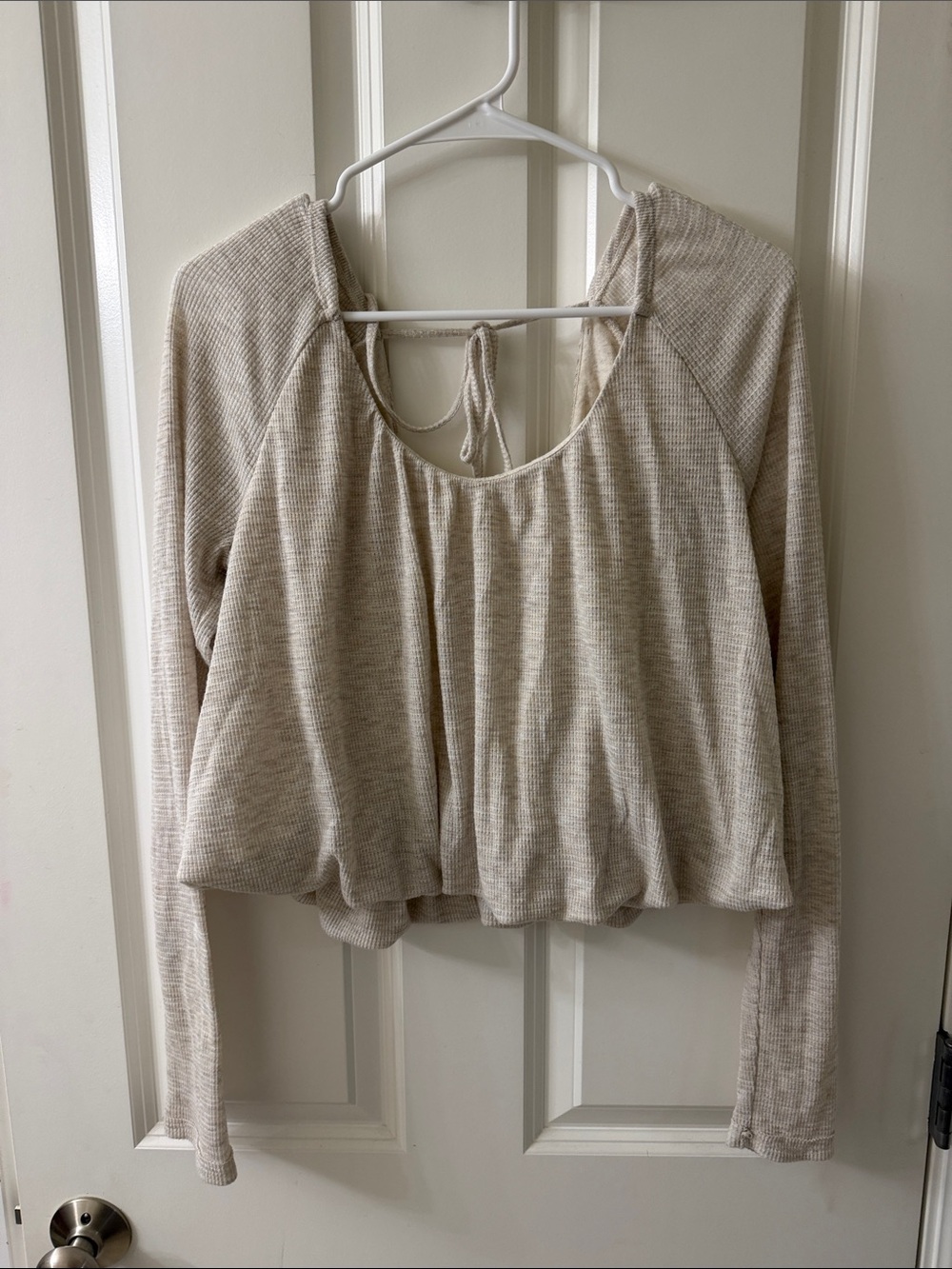 We The Free Beige Ribbed Tie-Back Long Sleeve Top